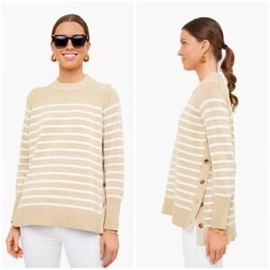 Tuckernuck Tan Stripe Bar Harbor Sweater Medium Classic Prep Cotton Crewneck